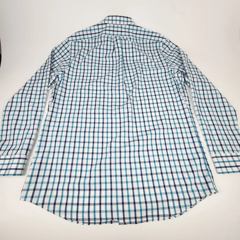Banana Republic Non-Iron Classic Fit Men's Plaid Button Up Shirt Blue White L